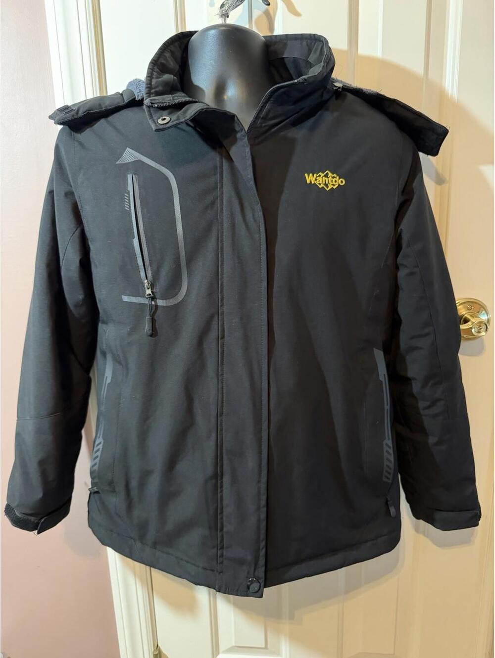 Wantdo Winter Coat Mens Size Small Black Windproof Fleece Lined Removable Hood
